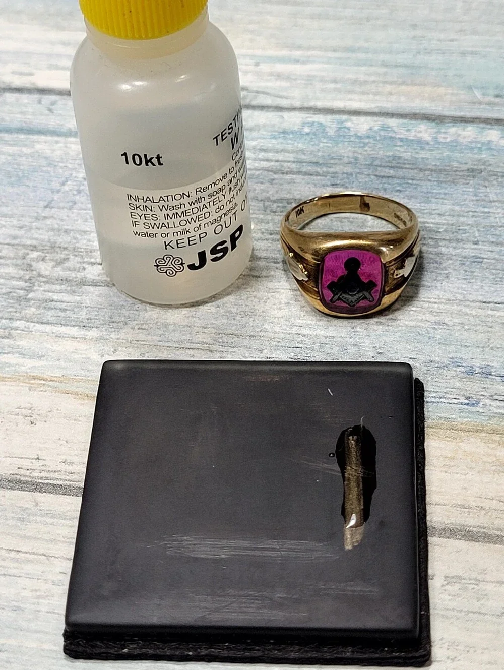 10k Gold Masonic Signet Ring with pink Stone